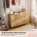 Comò doppio a 6 cassetti, cassettiera in legno scanalato da 120 cm con ampio spazio contenitivo e ripiano superiore grande - Porta TV per soggiorno, camera da letto, corridoio