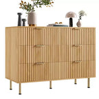 Comò doppio a 6 cassetti, cassettiera in legno scanalato da 120 cm con ampio spazio contenitivo e ripiano superiore grande - Porta TV per soggiorno, camera da letto, corridoio
