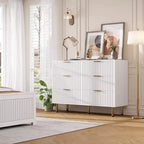 Comò doppio a 6 cassetti, cassettiera in legno scanalato da 120 cm con ampio spazio contenitivo e ripiano superiore grande - Porta TV per soggiorno, camera da letto, corridoio