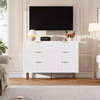 Comò doppio a 6 cassetti, cassettiera in legno scanalato da 120 cm con ampio spazio contenitivo e ripiano superiore grande - Porta TV per soggiorno, camera da letto, corridoio