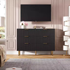 Comò doppio a 6 cassetti, cassettiera in legno scanalato da 120 cm con ampio spazio contenitivo e ripiano superiore grande - Porta TV per soggiorno, camera da letto, corridoio