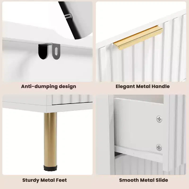 Comò doppio a 6 cassetti, cassettiera in legno scanalato da 120 cm con ampio spazio contenitivo e ripiano superiore grande - Porta TV per soggiorno, camera da letto, corridoio