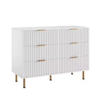 Comò doppio a 6 cassetti, cassettiera in legno scanalato da 120 cm con ampio spazio contenitivo e ripiano superiore grande - Porta TV per soggiorno, camera da letto, corridoio