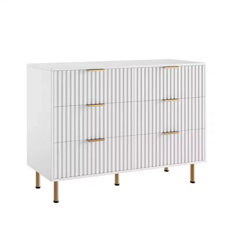 Comò doppio a 6 cassetti, cassettiera in legno scanalato da 120 cm con ampio spazio contenitivo e ripiano superiore grande - Porta TV per soggiorno, camera da letto, corridoio
