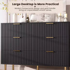 Comò doppio a 6 cassetti, cassettiera in legno scanalato da 120 cm con ampio spazio contenitivo e ripiano superiore grande - Porta TV per soggiorno, camera da letto, corridoio