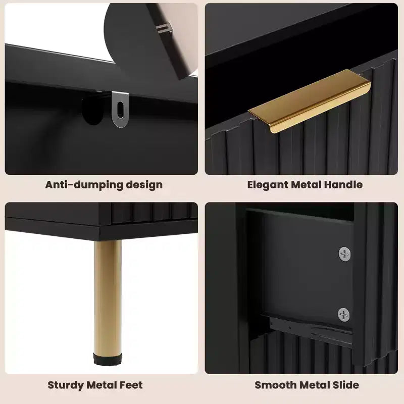 Comò doppio a 6 cassetti, cassettiera in legno scanalato da 120 cm con ampio spazio contenitivo e ripiano superiore grande - Porta TV per soggiorno, camera da letto, corridoio