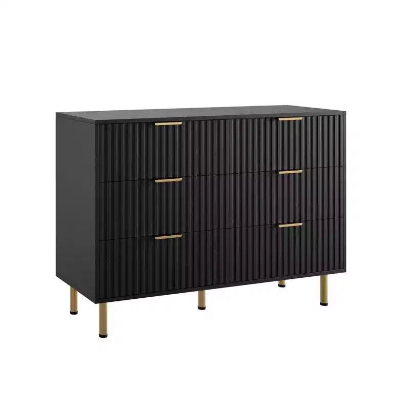 Comò doppio a 6 cassetti, cassettiera in legno scanalato da 120 cm con ampio spazio contenitivo e ripiano superiore grande - Porta TV per soggiorno, camera da letto, corridoio