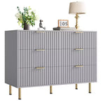 Comò doppio a 6 cassetti, cassettiera in legno scanalato da 120 cm con ampio spazio contenitivo e ripiano superiore grande - Porta TV per soggiorno, camera da letto, corridoio