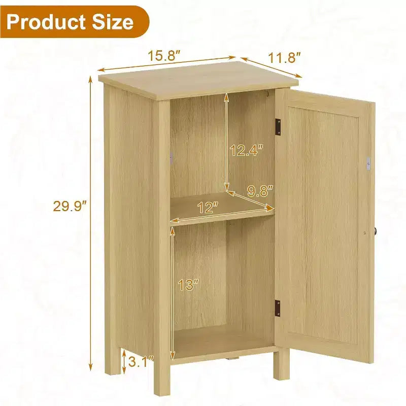 Mobiletto con Anta in Rattan Intrecciato, Organizzatore Autoportante Salvaspazio a 2 Ripiani, Comodino di Finitura per Bagno, Cucina, Soggiorno