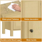 Mobiletto con Anta in Rattan Intrecciato, Organizzatore Autoportante Salvaspazio a 2 Ripiani, Comodino di Finitura per Bagno, Cucina, Soggiorno