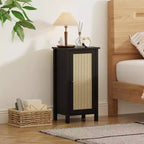Mobiletto con Anta in Rattan Intrecciato, Organizzatore Autoportante Salvaspazio a 2 Ripiani, Comodino di Finitura per Bagno, Cucina, Soggiorno