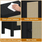 Mobiletto con Anta in Rattan Intrecciato, Organizzatore Autoportante Salvaspazio a 2 Ripiani, Comodino di Finitura per Bagno, Cucina, Soggiorno