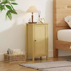 Mobiletto con Anta in Rattan Intrecciato, Organizzatore Autoportante Salvaspazio a 2 Ripiani, Comodino di Finitura per Bagno, Cucina, Soggiorno