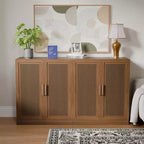 Credenza a 3 ante in rattan con ripiani regolabili - 93Lx36H