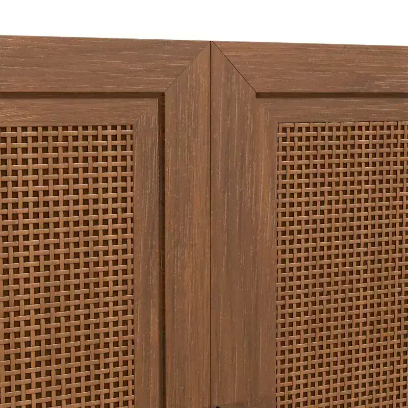Credenza a 3 ante in rattan con ripiani regolabili - 93Lx36H