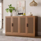 Credenza a 3 ante in rattan con ripiani regolabili - 93Lx36H