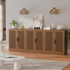 3-Set Rattan Door Sideboard Buffet Storage Cabinets with Adjustable Shelves - 93Lx36H