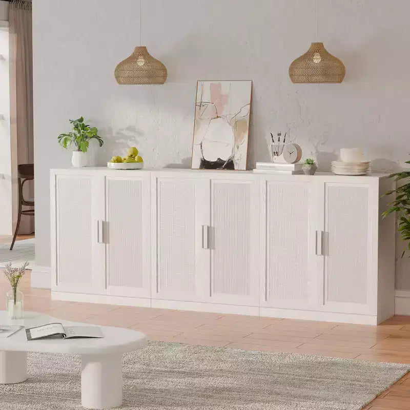 Credenza a 3 ante in rattan con ripiani regolabili - 93Lx36H