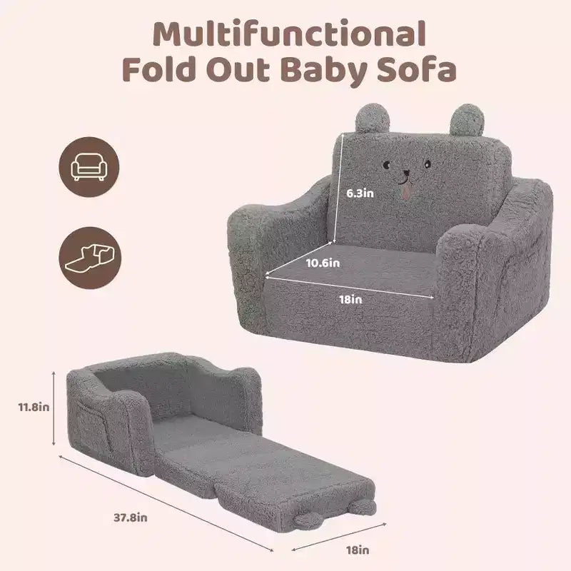 Divano per bambini, 2 in 1 pieghevole, divanetto apribile per sala giochi, rosa