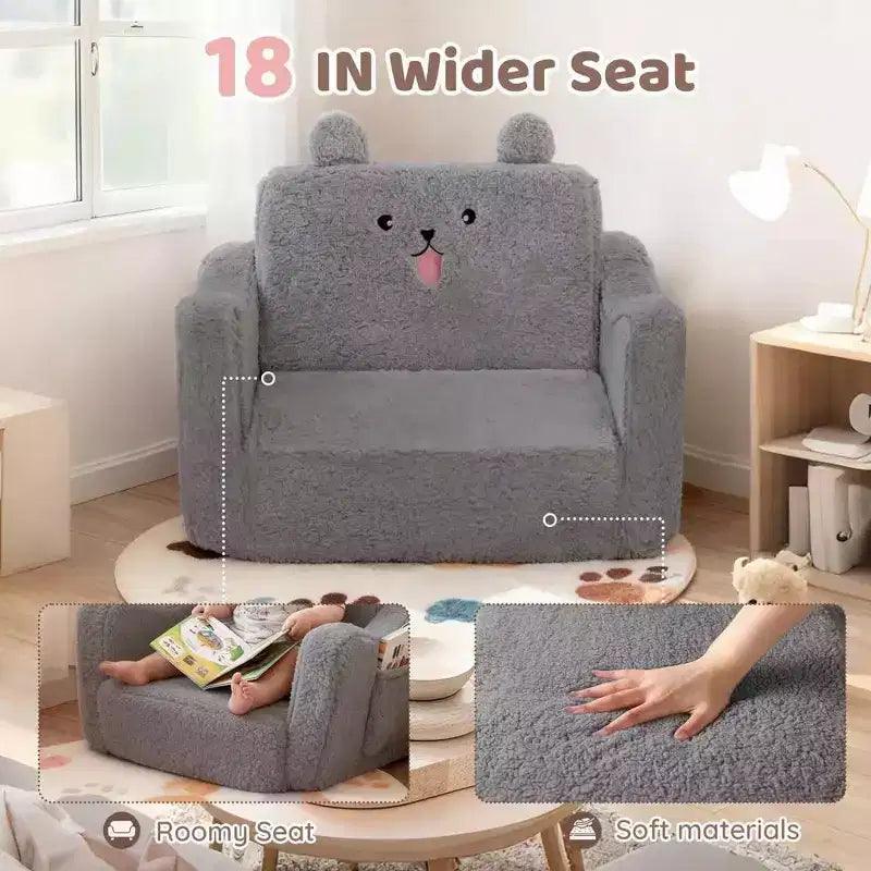Divano per bambini, 2 in 1 pieghevole, divanetto apribile per sala giochi, rosa