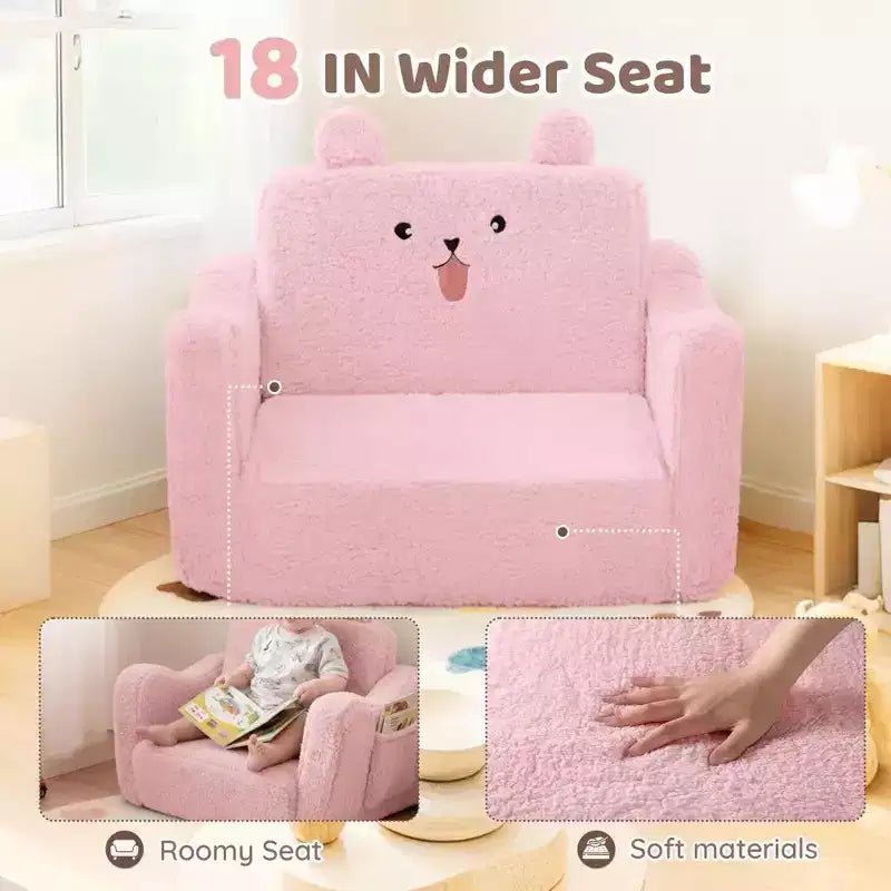 Divano per bambini, 2 in 1 pieghevole, divanetto apribile per sala giochi, rosa