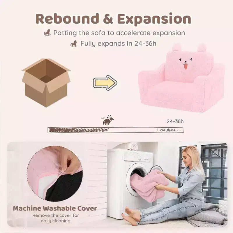 Divano per bambini, 2 in 1 pieghevole, divanetto apribile per sala giochi, rosa