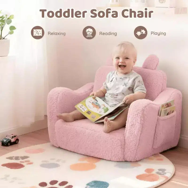 Divano per bambini, 2 in 1 pieghevole, divanetto apribile per sala giochi, rosa