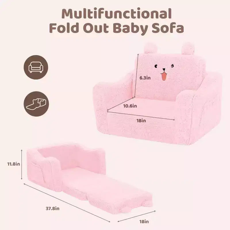 Divano per bambini, 2 in 1 pieghevole, divanetto apribile per sala giochi, rosa