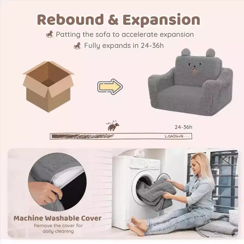 Divano per bambini, 2 in 1 pieghevole, divanetto apribile per sala giochi, rosa