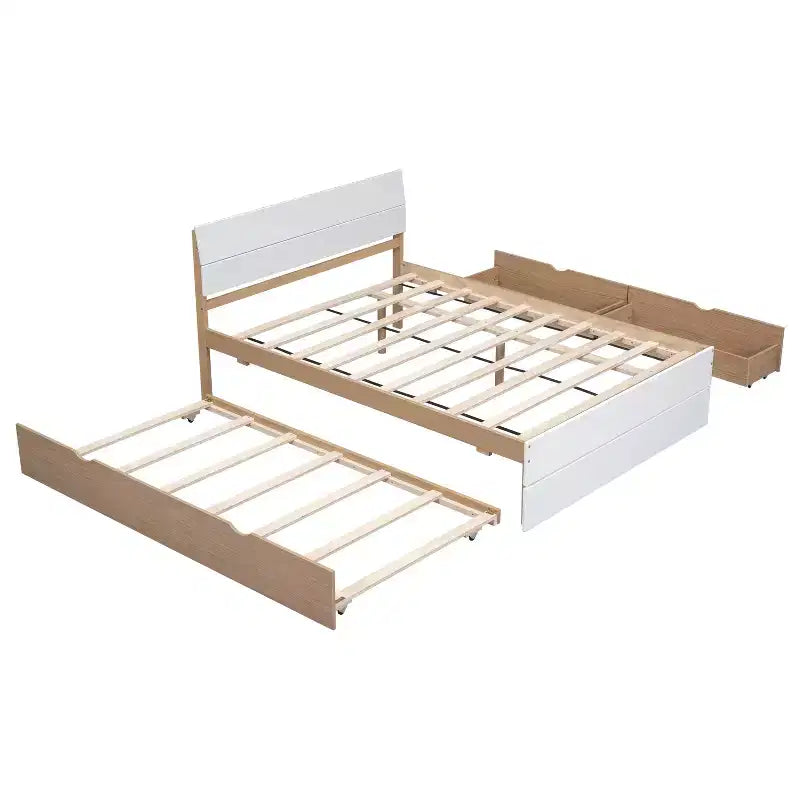 Letto a piattaforma robusto in legno con rotelle estraibili e 2 cassetti portaoggetti, nessuna necessità di rete, letto estraibile per camera da letto, camera degli ospiti o piccoli spazi