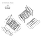 Letto a piattaforma robusto in legno con rotelle estraibili e 2 cassetti portaoggetti, nessuna necessità di rete, letto estraibile per camera da letto, camera degli ospiti o piccoli spazi