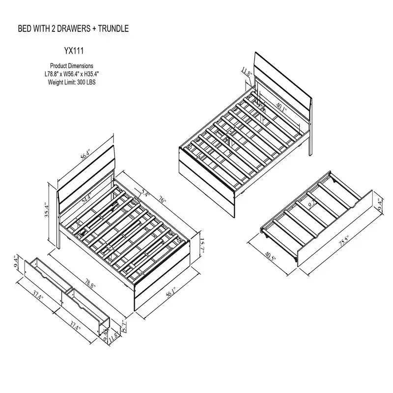 Letto a piattaforma robusto in legno con rotelle estraibili e 2 cassetti portaoggetti, nessuna necessità di rete, letto estraibile per camera da letto, camera degli ospiti o piccoli spazi
