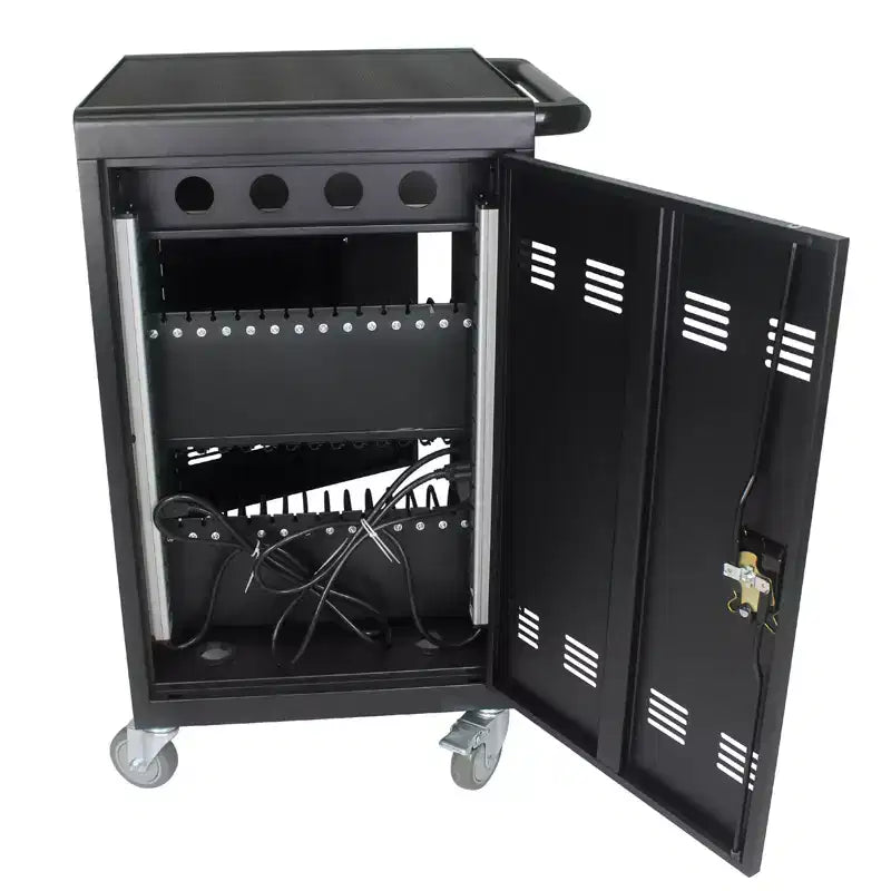 Carrello di ricarica mobile per 35 dispositivi con chiave di blocco, 2 rotelle bloccabili, struttura in acciaio, carrello per laptop e tablet