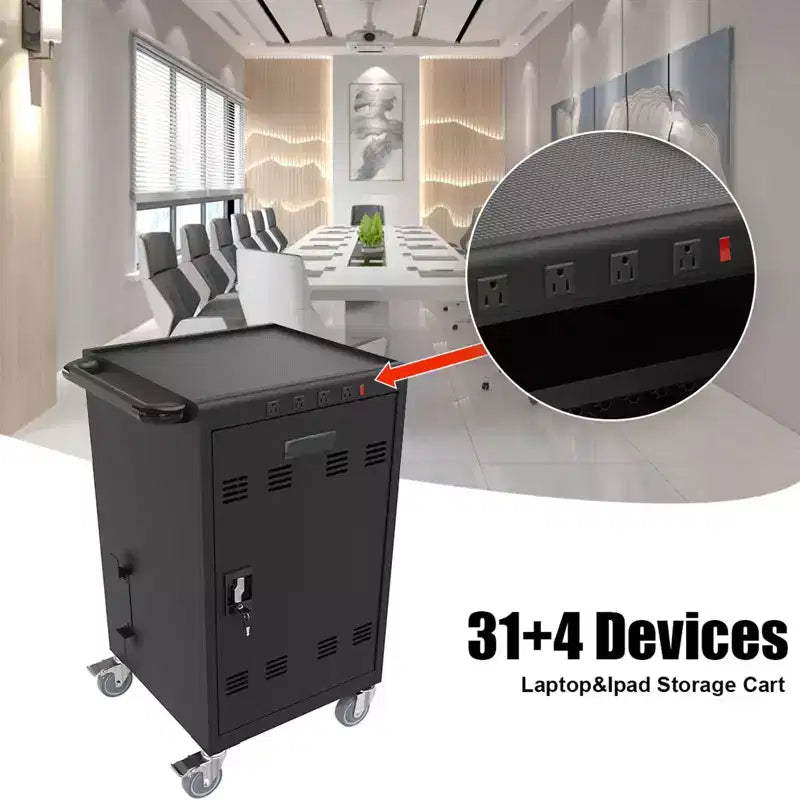 Carrello di ricarica mobile per 35 dispositivi con chiave di blocco, 2 rotelle bloccabili, struttura in acciaio, carrello per laptop e tablet