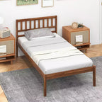 Letto a piattaforma singolo/matrimoniale/queen con testiera, gamba in legno massello, base materasso, noce