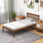 Letto a piattaforma singolo/matrimoniale/queen con testiera, gamba in legno massello, base materasso, noce