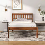 Letto a piattaforma singolo/matrimoniale/queen con testiera, gamba in legno massello, base materasso, noce