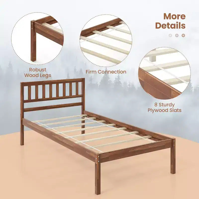 Letto a piattaforma singolo/matrimoniale/queen con testiera, gamba in legno massello, base materasso, noce