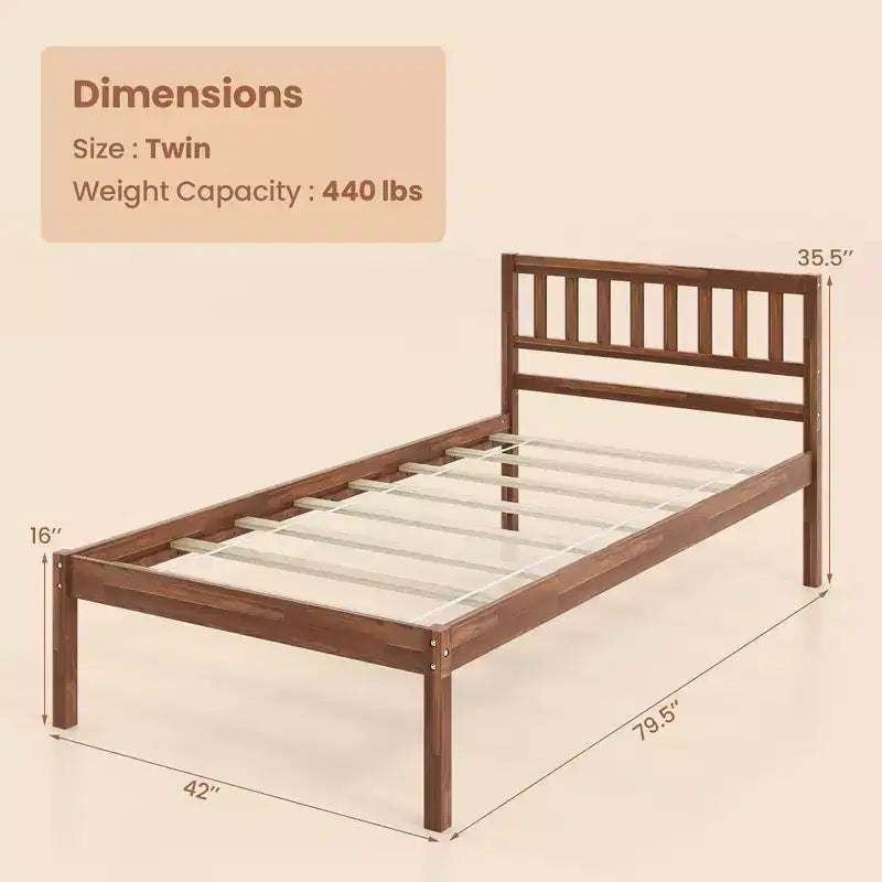 Letto a piattaforma singolo/matrimoniale/queen con testiera, gamba in legno massello, base materasso, noce