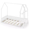 Costway Twin House Floor Bed w/ Storage Shelf & Detachable Clothes Hanger Guardrails