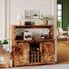 Mobile credenza da caffè da 140 cm stile coloniale con luci - Grande buffet con ante scorrevoli, portabottiglie, ripiani regolabili per cucina, sala da pranzo