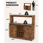 Mobile credenza da caffè da 140 cm stile coloniale con luci - Grande buffet con ante scorrevoli, portabottiglie, ripiani regolabili per cucina, sala da pranzo