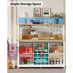 Mobile credenza da caffè da 140 cm stile coloniale con luci - Grande buffet con ante scorrevoli, portabottiglie, ripiani regolabili per cucina, sala da pranzo