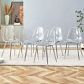 Set of 6 Modern Acrylic Dining Chairs with Transparent Spoon-Shaped Seats, Clear Chairs with Gold Legs, for Dining Room, Kitchen, Living room, Silver