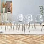 Set of 6 Modern Acrylic Dining Chairs with Transparent Spoon-Shaped Seats, Clear Chairs with Gold Legs, for Dining Room, Kitchen, Living room, Silver