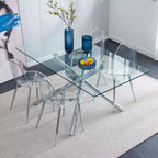Set di 6 sedie da pranzo moderne in acrilico con sedute a forma di cucchiaio trasparenti, sedie trasparenti con gambe dorate, per sala da pranzo, cucina, soggiorno, argento