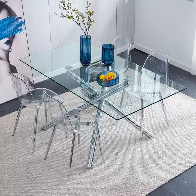 Set di 6 sedie da pranzo moderne in acrilico con sedute a forma di cucchiaio trasparenti, sedie trasparenti con gambe dorate, per sala da pranzo, cucina, soggiorno, argento