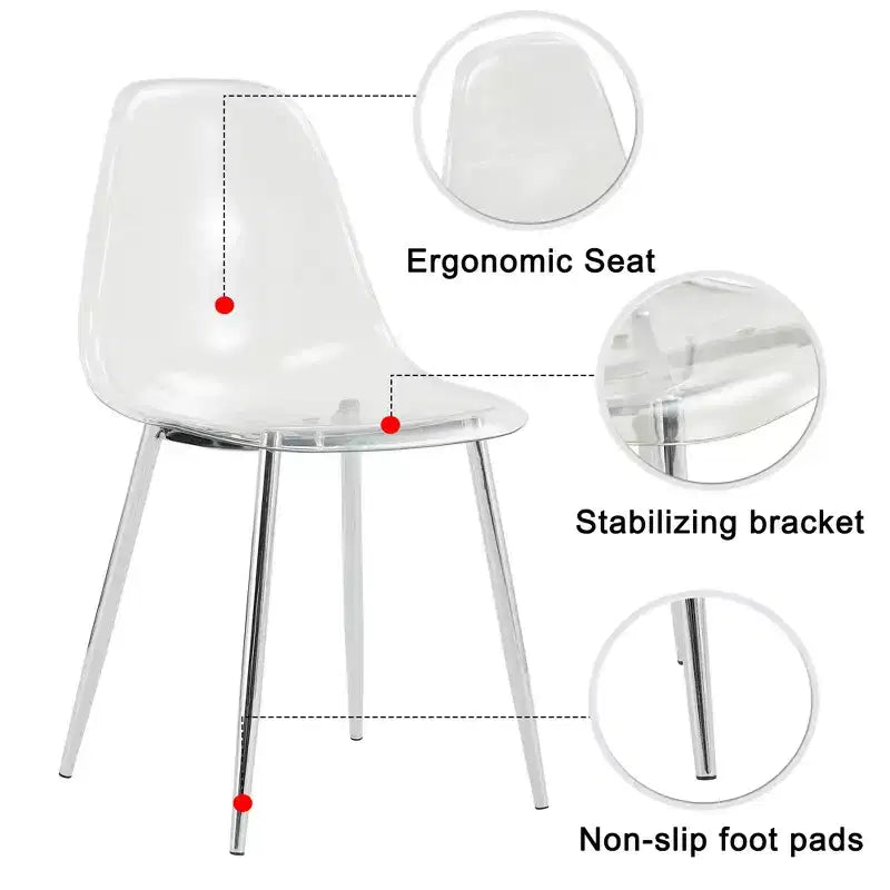Set di 6 sedie da pranzo moderne in acrilico con sedute a forma di cucchiaio trasparenti, sedie trasparenti con gambe dorate, per sala da pranzo, cucina, soggiorno, argento