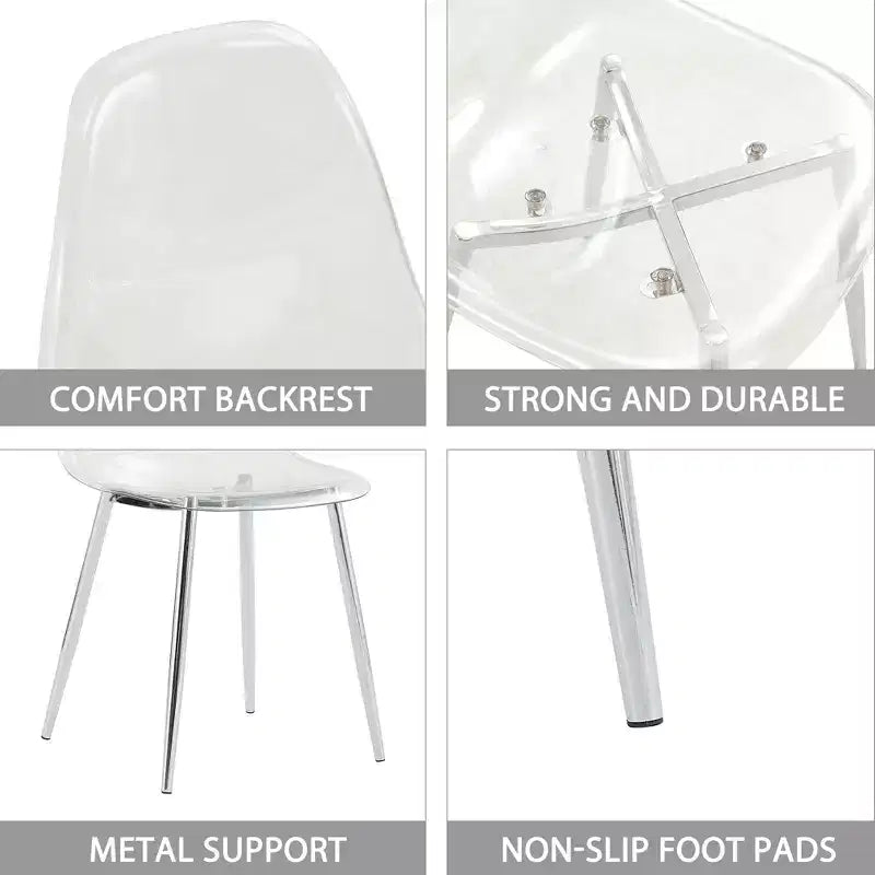 Set di 6 sedie da pranzo moderne in acrilico con sedute a forma di cucchiaio trasparenti, sedie trasparenti con gambe dorate, per sala da pranzo, cucina, soggiorno, argento