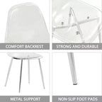 Set di 6 sedie da pranzo moderne in acrilico con sedute a forma di cucchiaio trasparenti, sedie trasparenti con gambe dorate, per sala da pranzo, cucina, soggiorno, argento